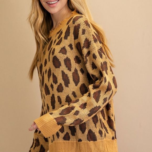 Llove Women brown Leopard print S sweater - Picture 4 of 6